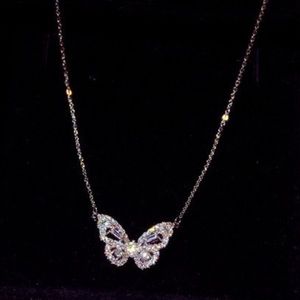 cz sterling silver butterfly pendant necklace